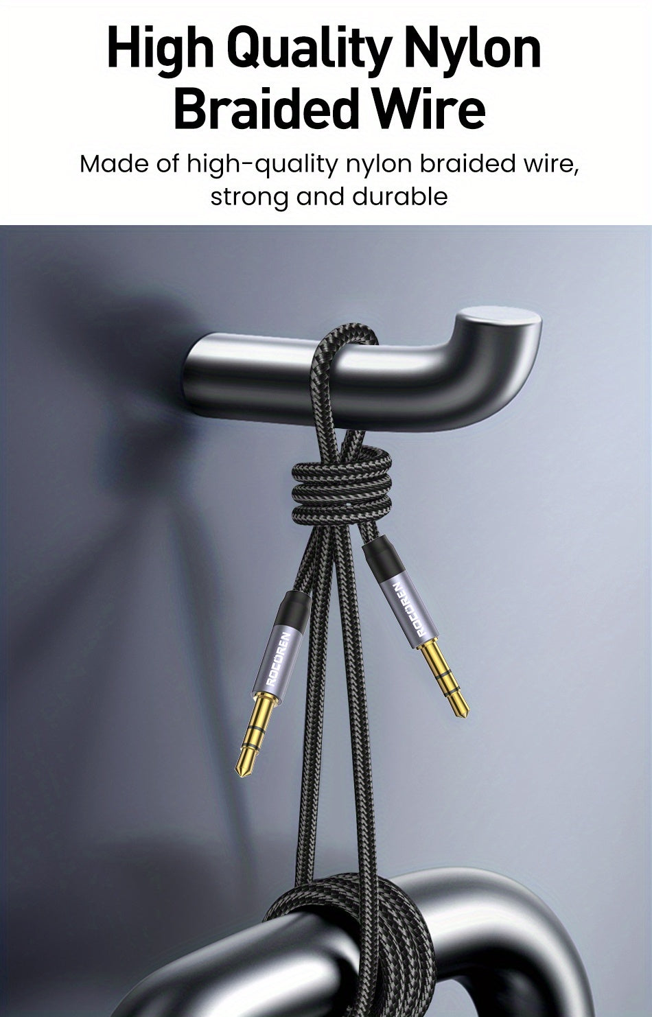 Rocoren Braided 3.5mm Aux Cable - Hi-Fi Stereo Sound, Male to Male Connectivity, Universal Compatibility for Audio Devices