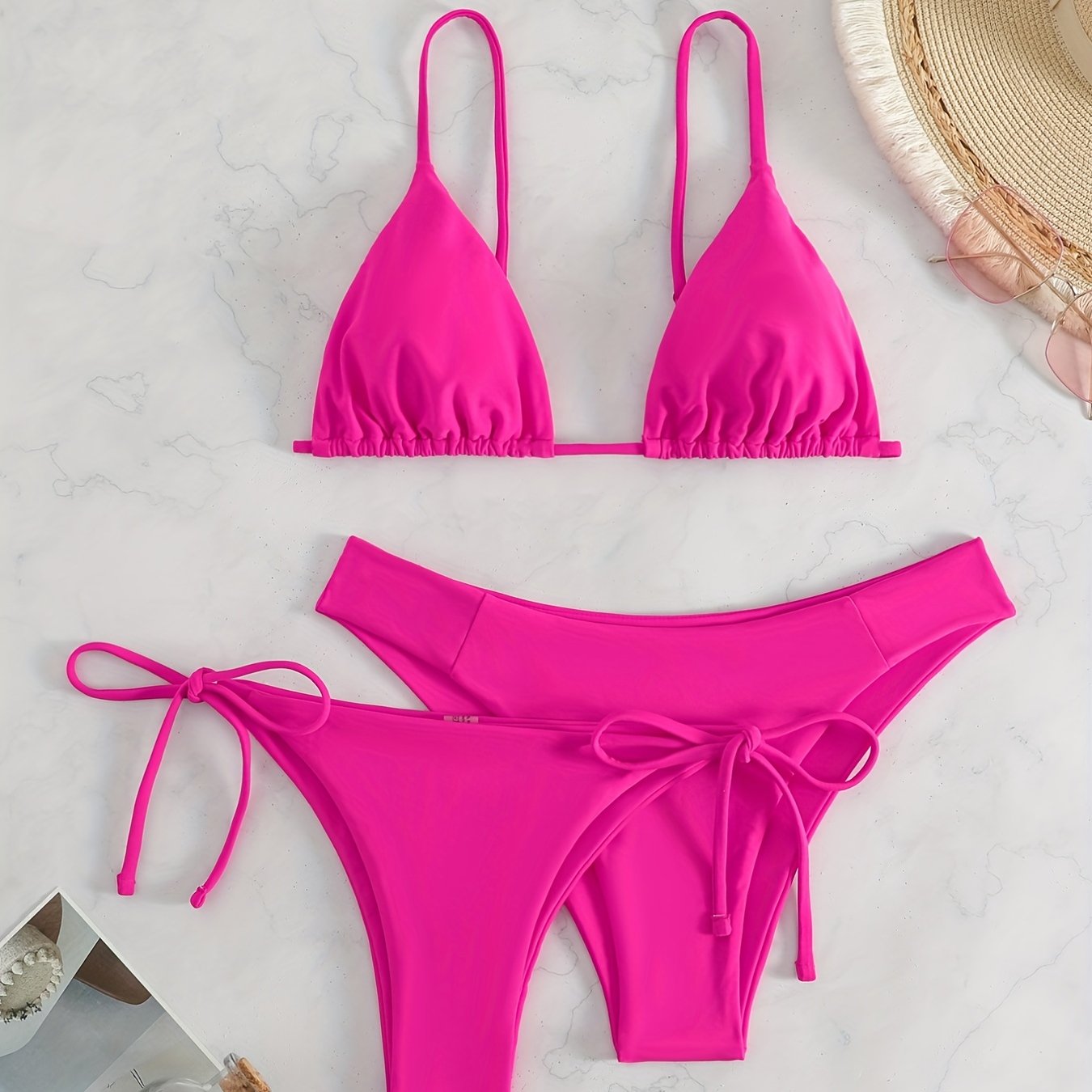 3-Pieces Two Style Bottom Triangle Bikini Sets, High Cut Solid Color Two Piece Swimsuit, Women's Swimwear