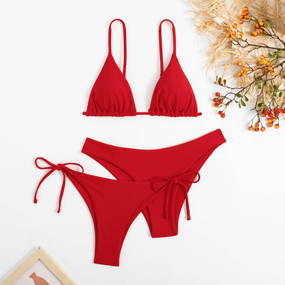 3-Pieces Two Style Bottom Triangle Bikini Sets, High Cut Solid Color Two Piece Swimsuit, Women's Swimwear
